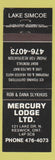 Matchbook Cover - Mercury Lodge Keswick ON