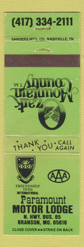 Matchbook Cover - Paramount Motor Lodge Branson MO