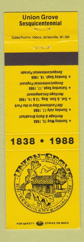 Matchbook Cover - Union Grove WI Sesquicentennial 1988