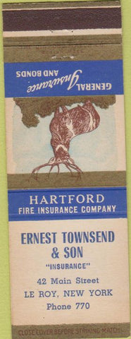 Matchbook Cover - Hartford Insurance Ernest Townsend Le Roy NY