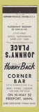 Matchbook Cover - Corner Bar Johnny's Place Melrose Freeport MN