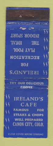 Matchbook Cover - Ireland's Cafe Canon City Colorado Federal WORN