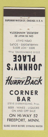 Matchbook Cover - Corner Bar Johnny's Place Melrose Freeport MN