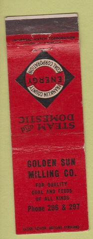 Matchbook Cover - Golden Sun Milling Franklin County Coal WEAR