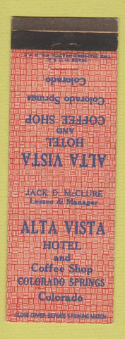 Matchbook Cover - Alta Vista Hotel Colorado Springs