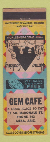 Matchbook Cover - Gem Cafe Mesa AZ