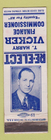Matchbook Cover - T Harry Vicker Finance Commissioner Election