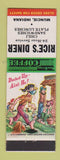 Matchbook Cover - Rice's diner Muncie IN hillbilly