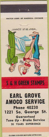 Matchbook Cover - Earl Grove Amoco oil gas hillbilly girlie