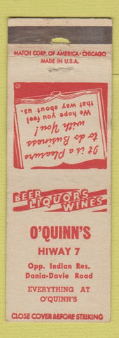 Matchbook Cover - O'Quinn's Dania? Davie? FL WEAR
