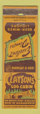 Matchbook Cover - Clayton's Log Cabin Manahawkin NJ WORN