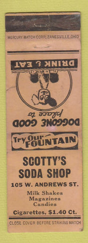 Matchbook Cover - Scotty's Soda Shop WEAR