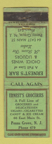 Matchbook Cover - Ernest's Groceries Penns Grove NJ WORN