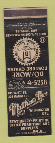 Matchbook Cover - Matthews Bros Stationery Wilmington DE WEAR