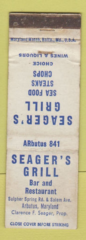 Matchbook Cover - Seager's Grill Arbutus MD WORN