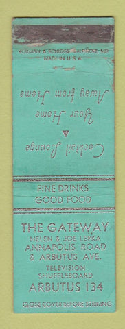 Matchbook Cover - The Gateway Restaurant Arbutus MD WEAR GREEN #2