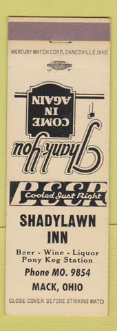 Matchbook Cover - Shadylawn Inn Mack OH
