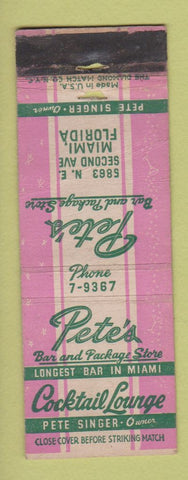 Matchbook Cover - Peter's Restaurant Miami FL WORN