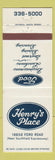 Matchbook Cover - Henry's Place Restaurant Southfield MI