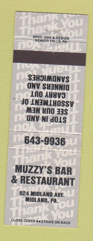 Matchbook Cover - Muzzy's Bar Restaurant Midland PA