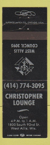 Matchbook Cover - Christopher Lounge Knights of Columbus West Allis WI