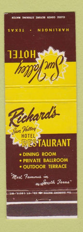 Matchbook Cover - Sun Valley Hotel Harlingen TX