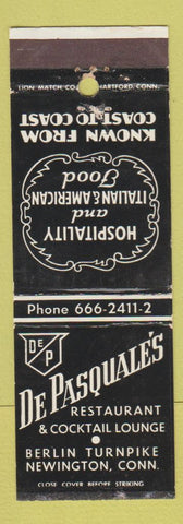 Matchbook Cover - De Pasquale's Restaurant Newington CT