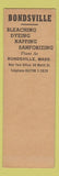 Matchbook Cover - Bondsville Bleachery Dye Works Bondsville MA SAMPLE
