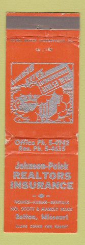 Matchbook Cover - Johnson Polek Real Estate Insurance Belton MO WEAR