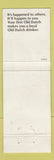 Matchbook Cover - Old Dutch Muchener Lager Beer South Africa