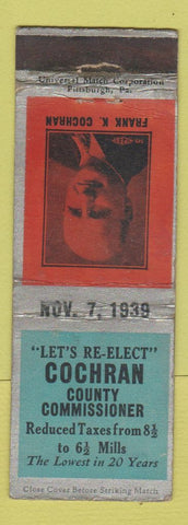 Matchbook Cover - Frank Cochran For County Commissioner Election 1939 WEAR