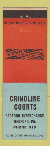 Matchbook Cover - Crinoline Courts Motel Bedford PA