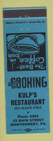 Matchbook Cover - Kulp's Restaurant Montgomery PA