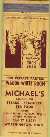 Matchbook Cover - Michael's Restaurant Worthington MN WEAR