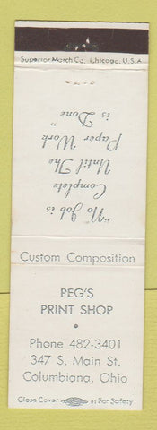 Matchbook Cover - Peg's Rpint Shop Columbiana OH
