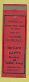 Matchbook Cover - Cavy's Restaurant Ridgefield NJ