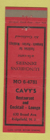 Matchbook Cover - Cavy's Restaurant Ridgefield NJ
