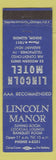 Matchbook Cover - Lincoln Manor Motel Dixon IL