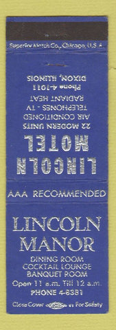 Matchbook Cover - Lincoln Manor Motel Dixon IL
