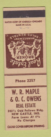 Matchbook Cover - WR Maple OC Owens Real Estate New Castle IN