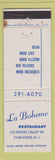Matchbook Cover - La Boheme Restaurant Park Ridge NJ WEAR