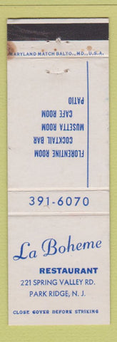 Matchbook Cover - La Boheme Restaurant Park Ridge NJ WEAR