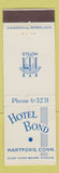 Matchbook Cover - Hotel Bond Hartford CT