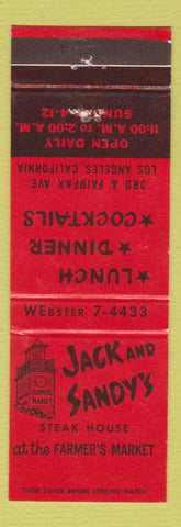 Matchbook Cover - Jack and Sandy's Steak House Los Angeles CA