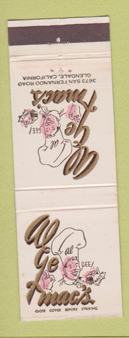 Matchbook Cover - Algemac's Glendale CA
