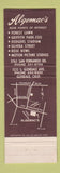 Matchbook Cover - Algemac's Glendale CA