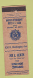 Matchbook Cover - American Legion Joe Heath Department Commander