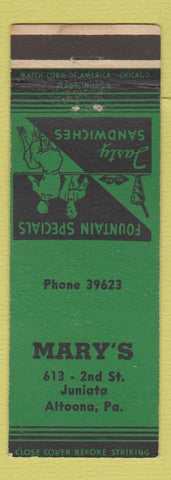 Matchbook Cover - Mary's Restaurant Altoona PA GREEN
