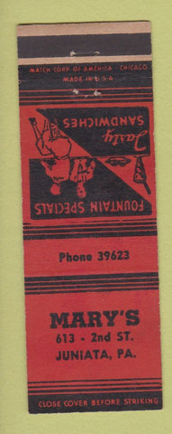 Matchbook Cover - Mary's Restaurant Altoona PA RED
