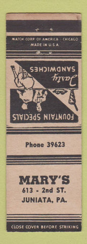Matchbook Cover - Mary's Restaurant Altoona PA WHITE